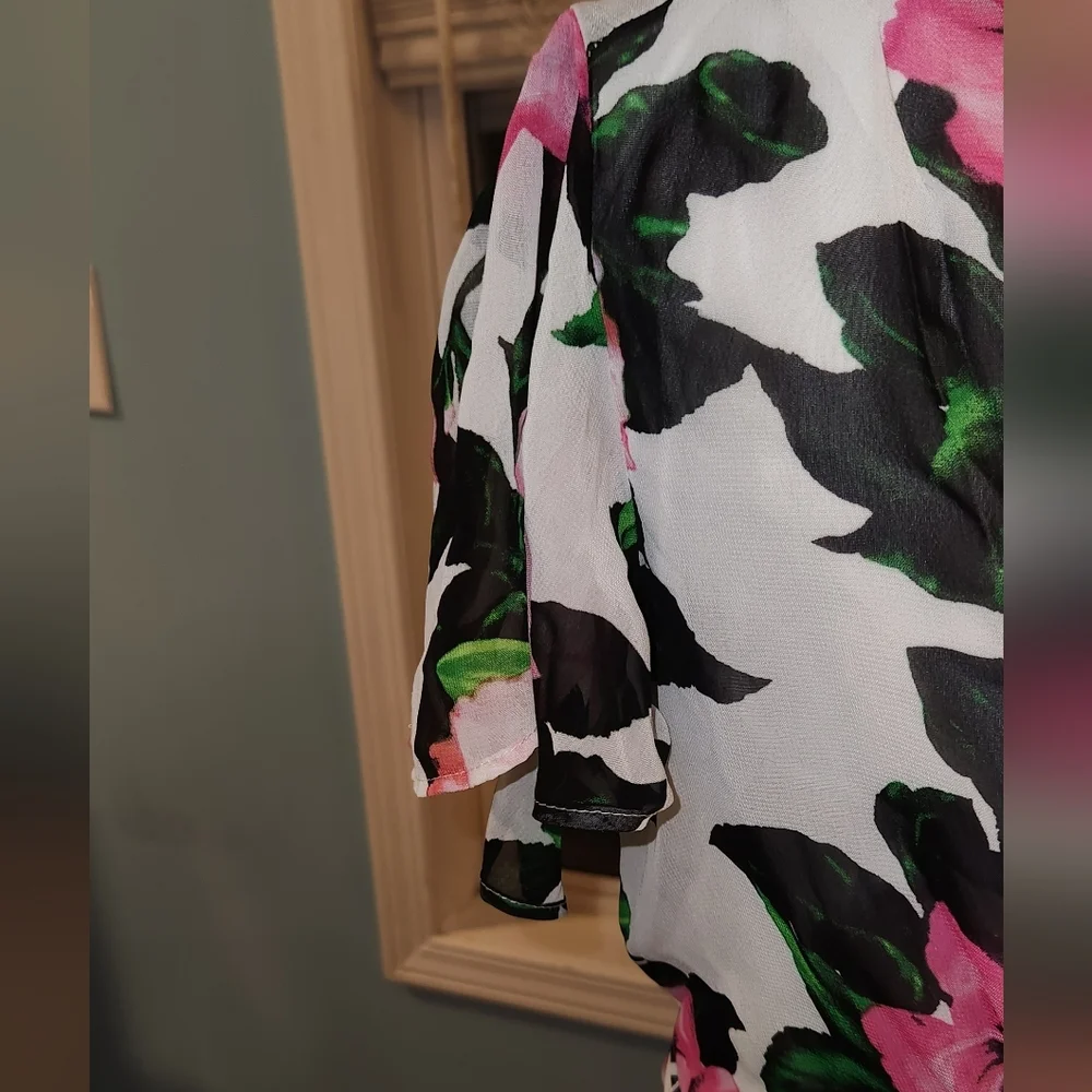 Betsey Johnson Black and Pink Floral Faux Wrap Maxi Dress - Picture 4 of 9